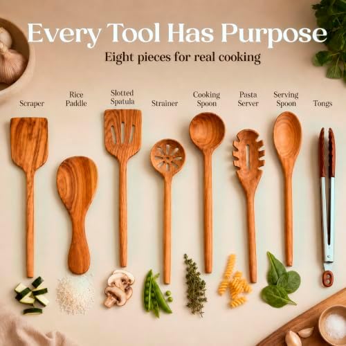 SANJH 8-Piece Teak Wooden Cooking Utensil Set