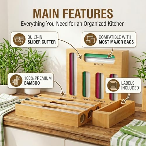 9 in 1 Storage Bag Organizer for Kitchen Drawer,Bamboo Foil and