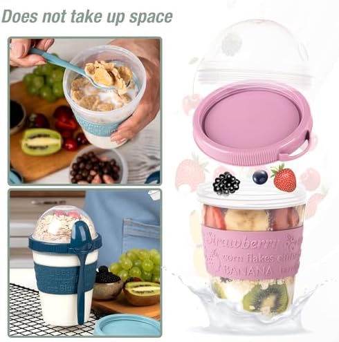 4 Pack Reusable On The Go Yogurt Parfait Cups, Breakfast Plastic