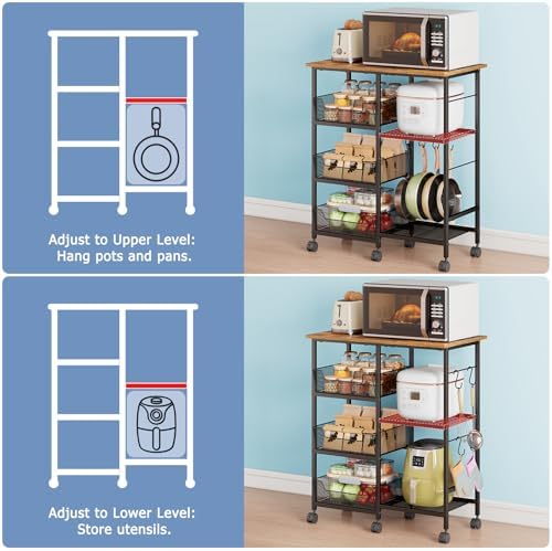 Rolling Kitchen Microwave Organizer Cart, Black