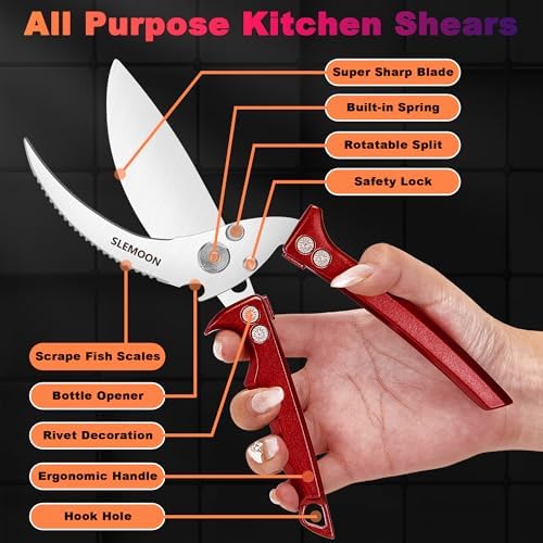 Heavy Duty Kitchen Shears for Food,Burgundy Kitchen Scissors