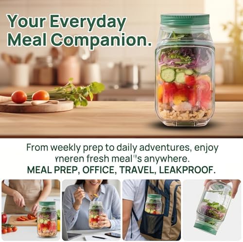2026 New Salad Jar with Side Opening Leakproof Mason Jar Salad