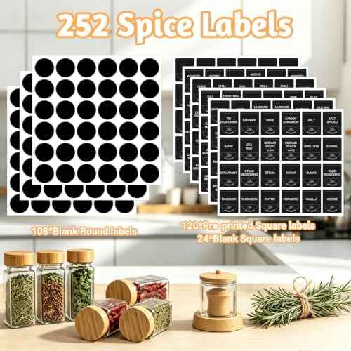24 Pack Glass Spice Jars with Labels, 4oz Spice Containers with Bamboo