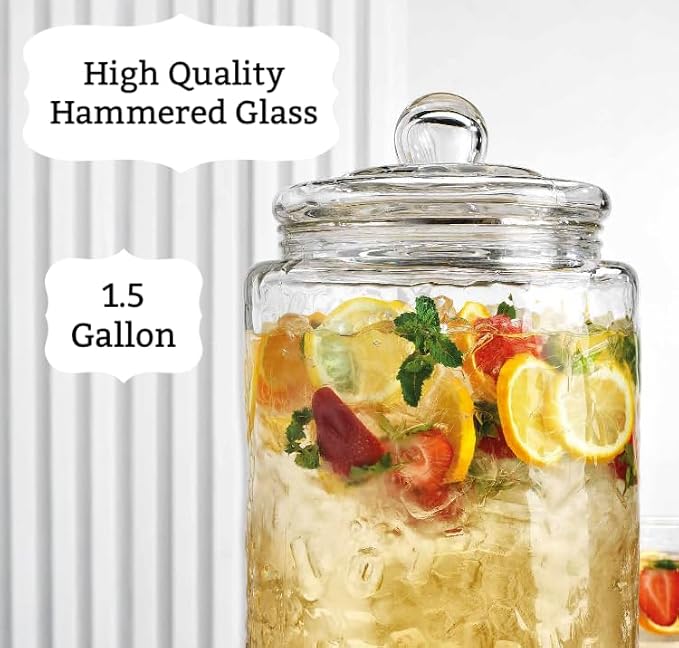 2 PACK 1.5 Gallon Drink dispenser, Classic Hammered Glass Beverage Dispenser - Image 6