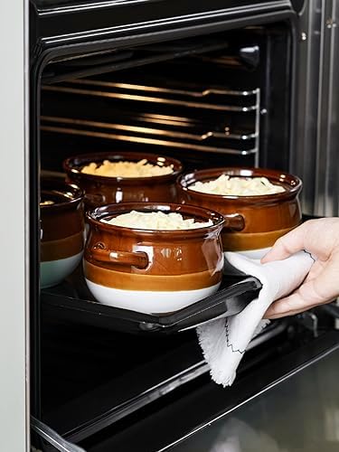 LE TAUCI French Onion Soup Bowls with Lids, Handles, 22 oz, Set of 4
