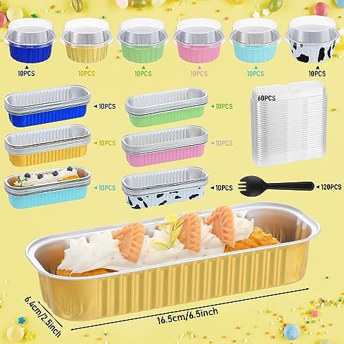Dandat 120 Pcs Mini Loaf Pans with Lids and Spoons Aluminum Foil