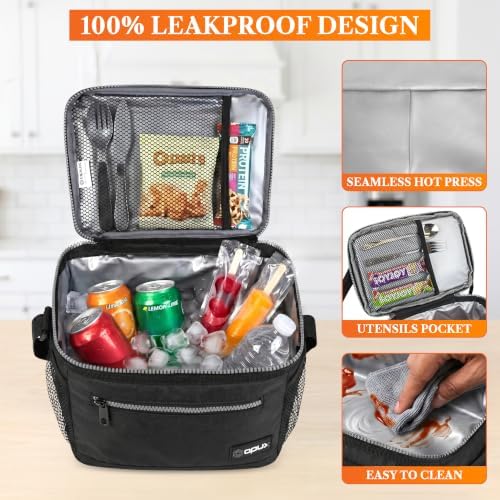 opux Insulated Lunch Bag for Men and Women, Black
