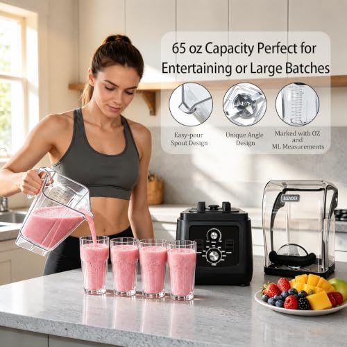 2200W Commercial Blenders for Smoothies 64oz,Adjustable Speed,1-6 Min