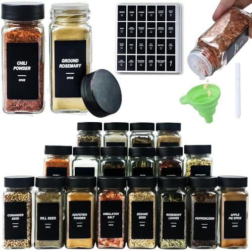 24 Spice Jars with Labels, 4oz Seasoning Jars for Cabinets, Drawers