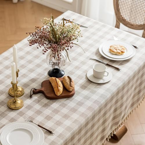 Checkered Tablecloth Round Cotton Linen Gingham Table Cloth with