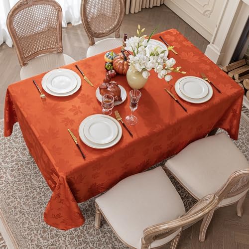 Softalker Fall Jacquard Rectangle Tablecloth, 60 x 84 Inch Burnt