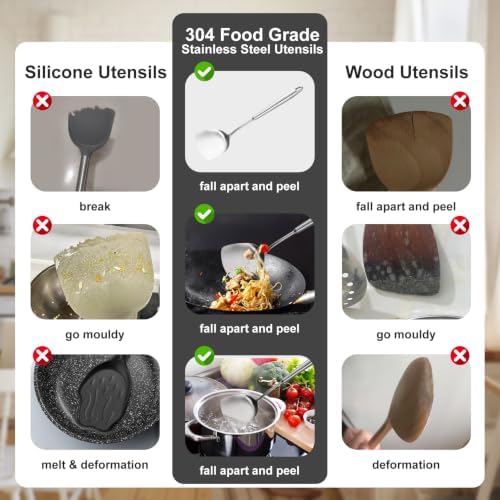 18/10 Stainlss Steel Kitchen Utensils Set, 11 Pcs Long Stainless Steel