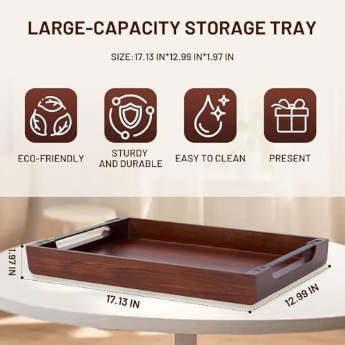 Acacia Wood Tray - 17X13 Large Ottoman Decorative Wooden Trays with