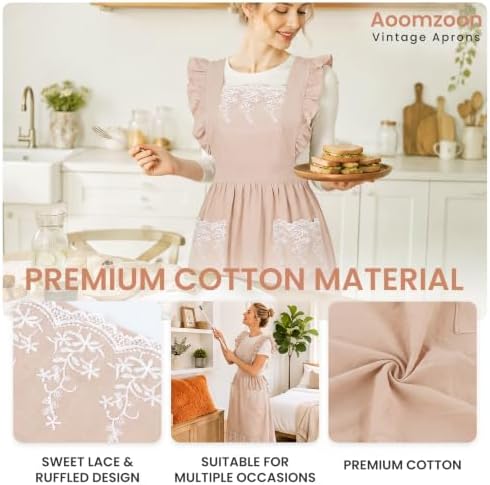 Aoomzoon Vintage Aprons for Women with Lace Ruffle, Cooking Kitchen