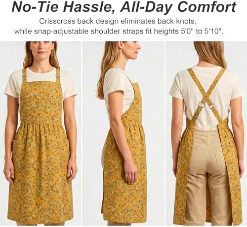 Vintage Apron for Women with Pockets Adjustable Straps for Kitchen