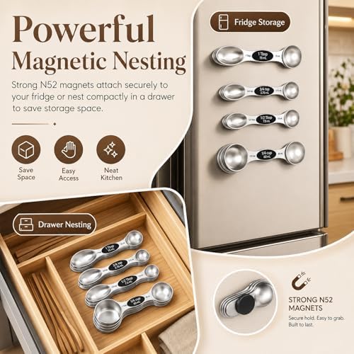 Magnetic Measuring Cups and Spoons Set - 304 Stainless Steel