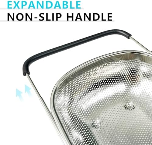 Over the Sink Metal Strainer and Colander for Kitchen - Large Food
