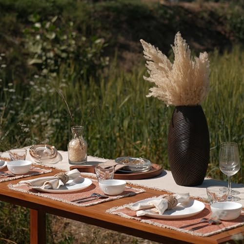 Hausattire Cotton Frayed Placemats Set of 6 Dining Table 13x19 Inch