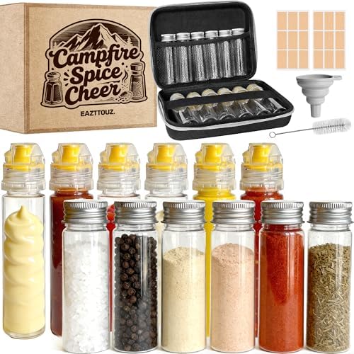 Portable Travel Camping Spice Kit, 12 Jars with EVA Bag, Funnel &