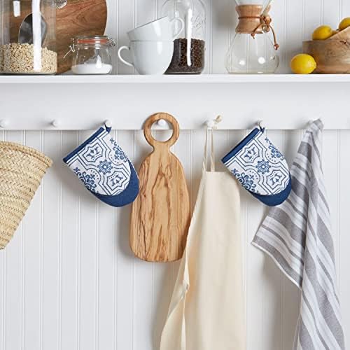 Martha Stewart Strie Medallion Mini Oven Mitt 2-Pack Set, Navy Blue