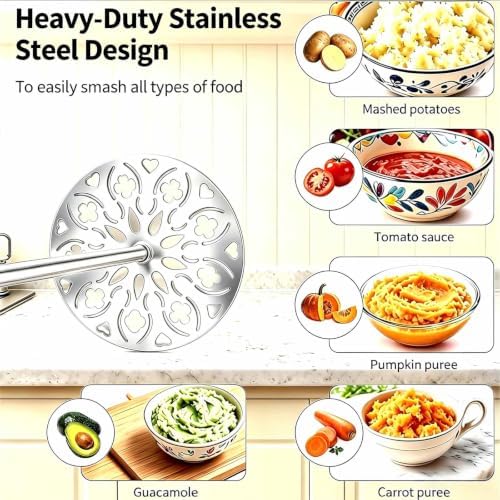 Potato Masher Stainless Steel,Wood Handle Food Smasher Kitchen Tool