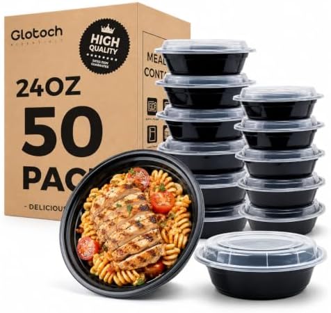 Glotoch Reusable Round Meal Prep Containers Bowls with Lids, 24 oz