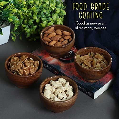 Set of 6 Acacia wood small bowls, 4 fl oz 3.2 * 2 inches | Hand carved