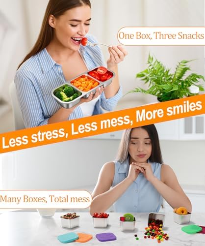 3-Pack Stainless Steel Snack & Lunch Containers for Kids & Adults