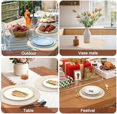 Round Faux Leather Placemats and Coasters, Set of 4, Reversible Heat