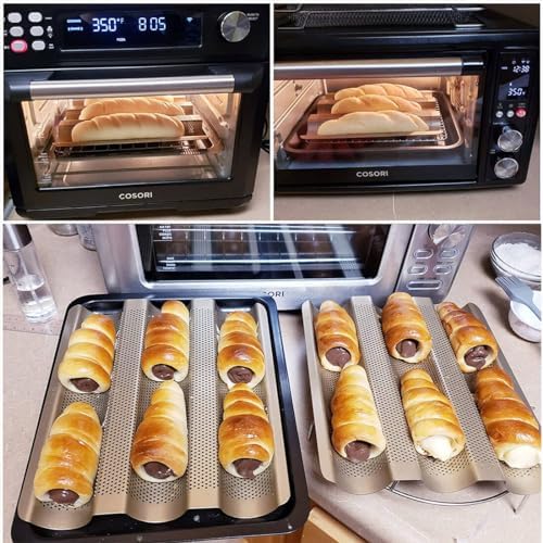 Baguette Pan, French Bread Baking Pan Perforated 3 Loaves Long Italian