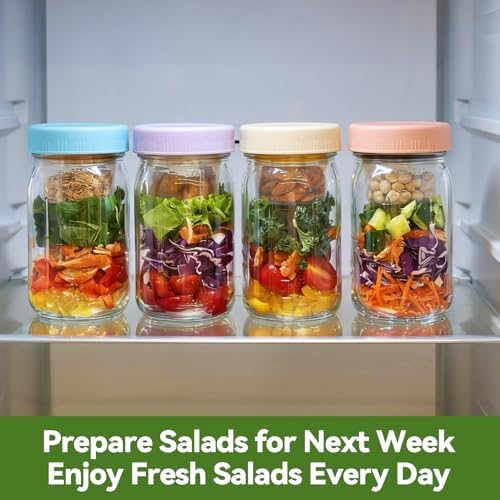 4 Pack 32oz Glass Salad Mason Jar with Dressing Cup Lid Meal Prep for