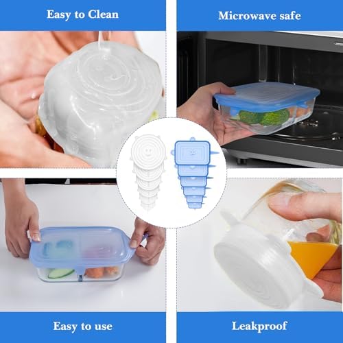 Linkidea 12 Pcs Silicone Stretch Lids, Blue & White