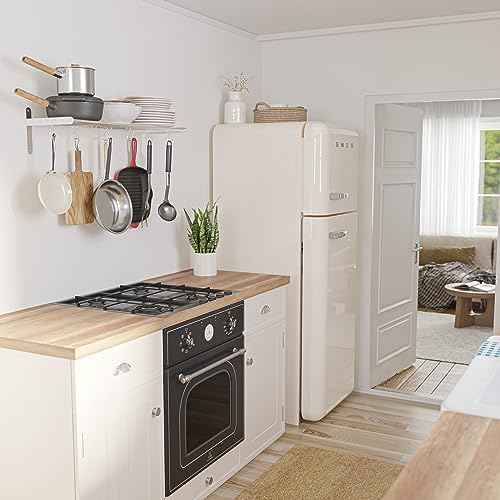 Wallniture Lyon Kitchen Organization and Storage Rack, Stainless Steel Metal Wall Shelf with 10 S Hooks for Hanging Pots and Pans, Chrome