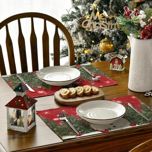 Artoid Mode Snowman Cardinals Trees Christmas Placemats for Dining