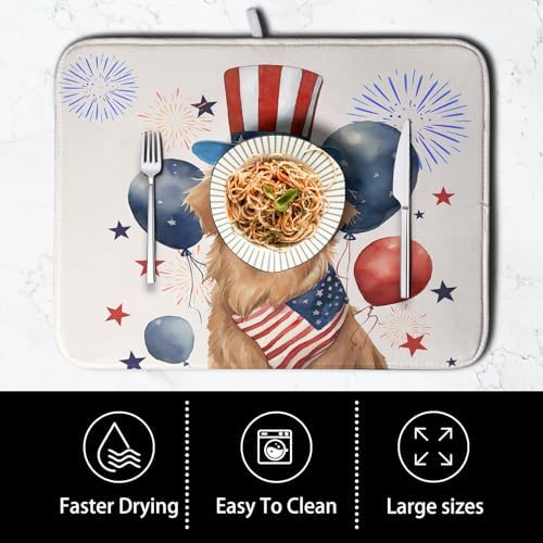 4th of July Patriotic Dog Dish Drying Mat 16 x 18 Inch US Independence