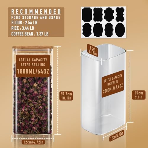 D2scrma 64oz/2Qt Rectangle Glass Storage Containers with Lids 3-Pack