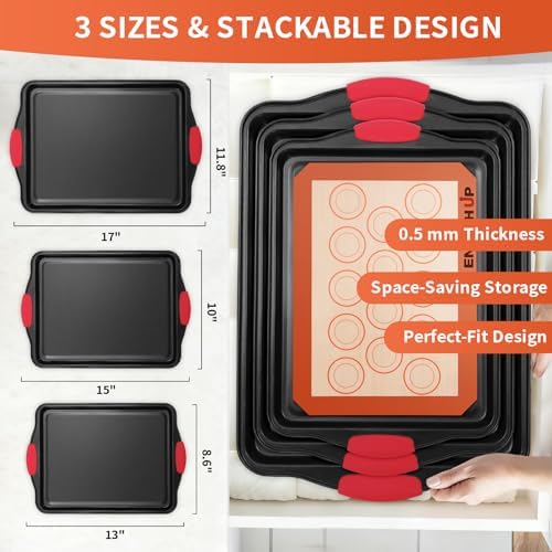 ENRICH UP Baking Pans Set 6-Pc Nonstick Cookie Sheets with Silicone