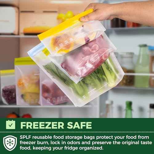SPLF 10 Pack Stand-Up Reusable Quart Freezer Bags Dishwasher Safe