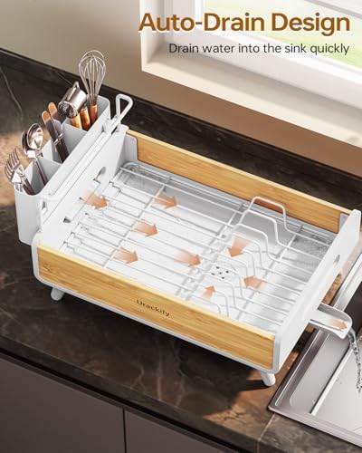 Urackify Bamboo Dish Drying Rack, White
