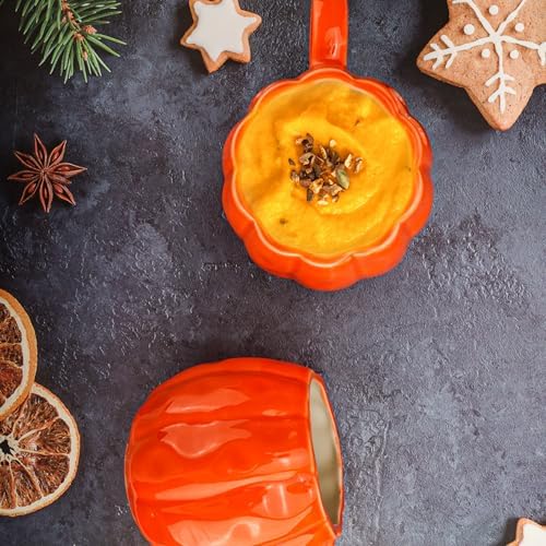 Pumpkin Mugs Set of 2 - Large Ceramic Fall Coffee Mugs 17 OZ