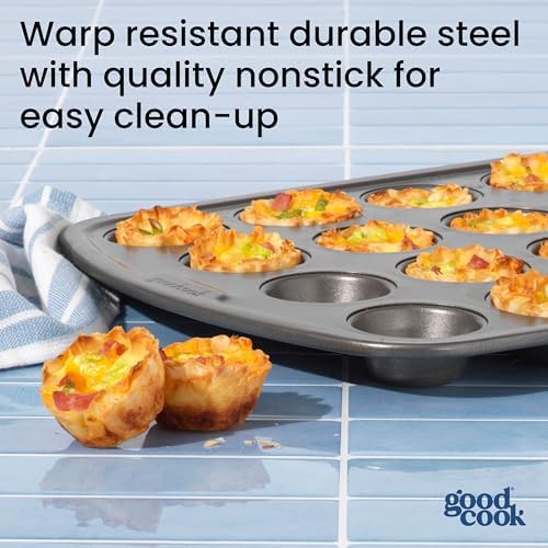 GoodCook Set of 2 Everyday Nonstick Muffin Pans – 12‐Cup Standard and