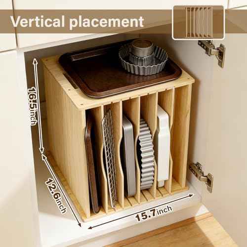 6 Tier Wooden Tray Dividers for Cabinets, Cookie Sheet Organizer 15.7"