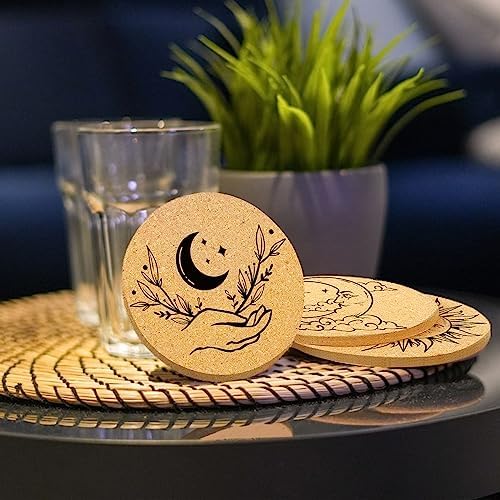 Coasters for Drinks with Holder Set of 6, Vintage Sun Moon Absorbent