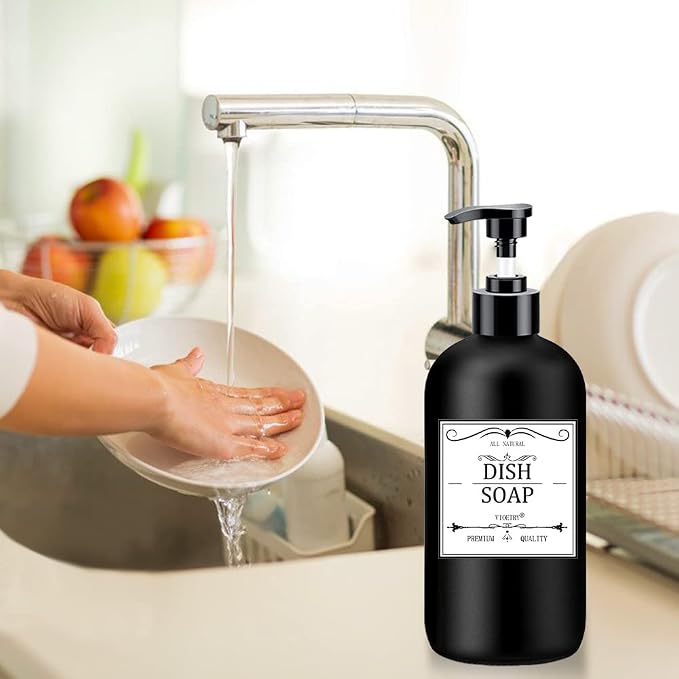 Black Soap Dispenser with Rust Proof Pump, Waterproof Labels, Plastic Hand Soap - Image 6