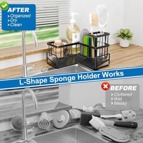 Black L-Shaped Sink Caddy with Drain