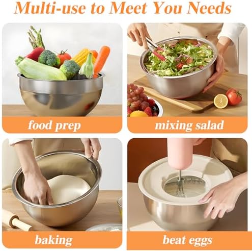 6 PCS Stainless Steel Mixing Bowls with 3 Grater Attachments, Kitchen