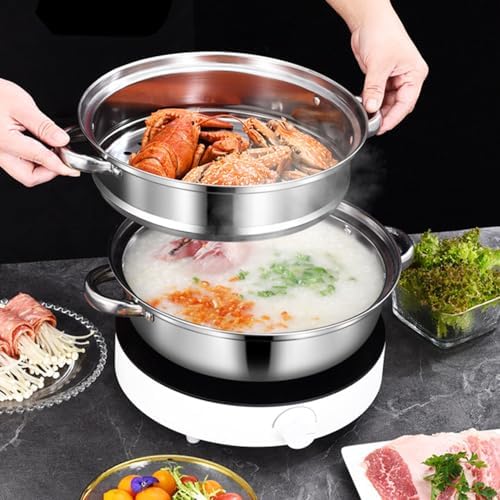 Steamer Pot for Cooking [Large Capacity] 11.8 inch Steamer Pot, 2-tier Multipurpose 18/8 Stainless Steel Steam Pot Cookware with Lid for Vegetable, Dumpling, Stock, Sauce, Food