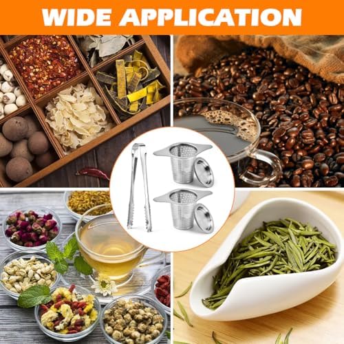 2Pcs Loose Leaf Tea Infuser with 1 Tong, Stainless Steel Loose Leaf