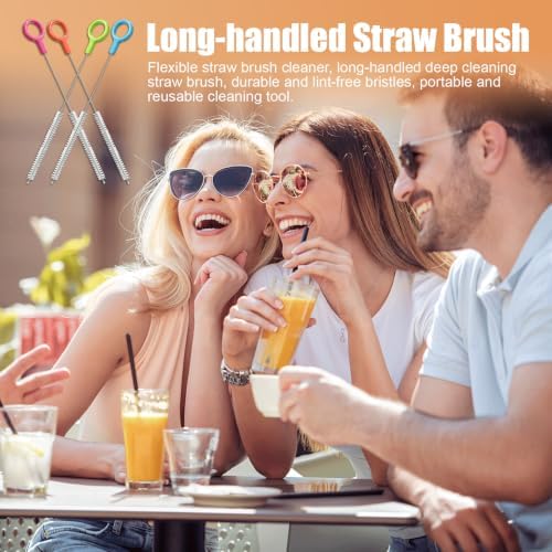 AONEZ 8 Pcs Straw Cleaner Brush Set with Color Hanging Loop