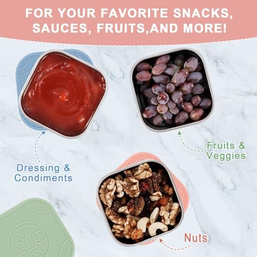 Caperci 3-Pack Stainless Steel Snack Containers with Silicone Lids